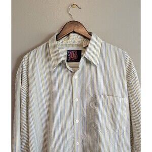 Brooklyn Xpress Mens 2XL XXL Yellow Green Striped Shirt Button Up Streetwear LS